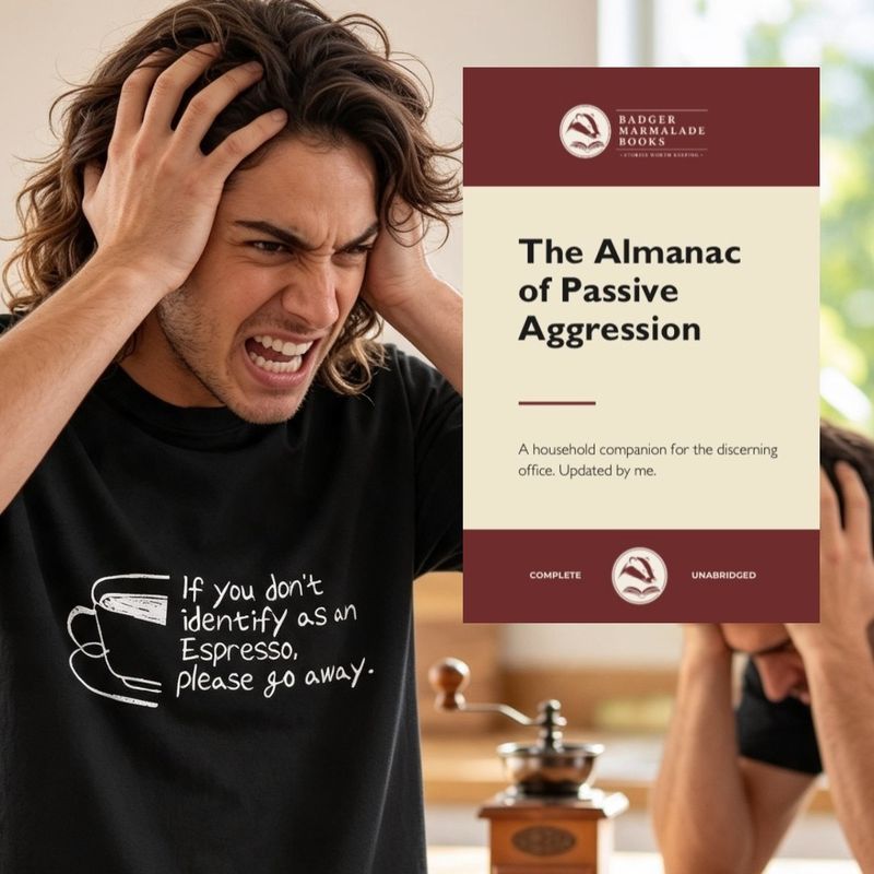 If You Don't Identify As An Espresso t-shirt styled next to a Badger Marmalade Books cover